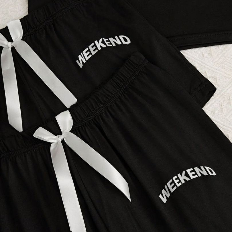 Homewear Pajamas For Women Lettered Black Three-piece Suit
