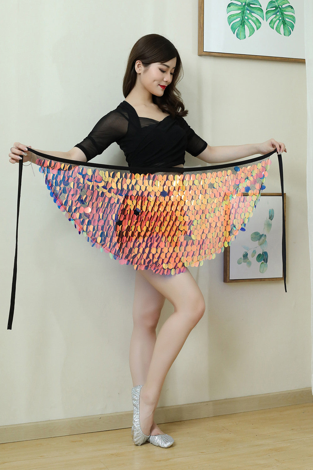 Women's Sexy Sequin Wrap Buttocks Short Skirt Triangular Scarf