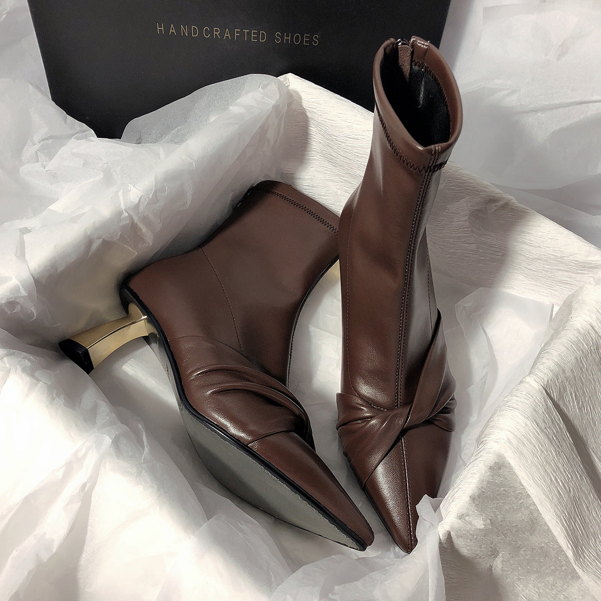 Women's New High-heeled Bow Korean Style Elastic Ankle Boots