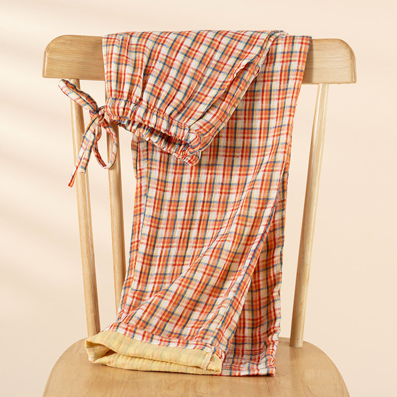 Lightweight Plaid Loungewear Pajama Pantssuitable For Both Home And Outside