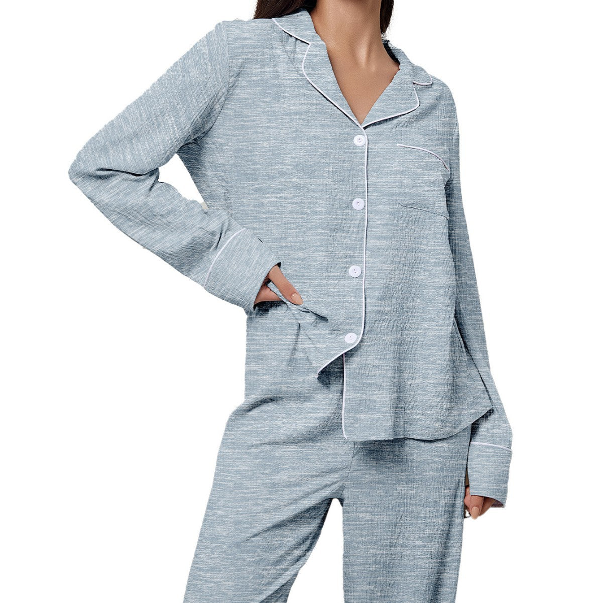 Comfortable Lapel Long Sleeve Trousers Women's Home Clothes
