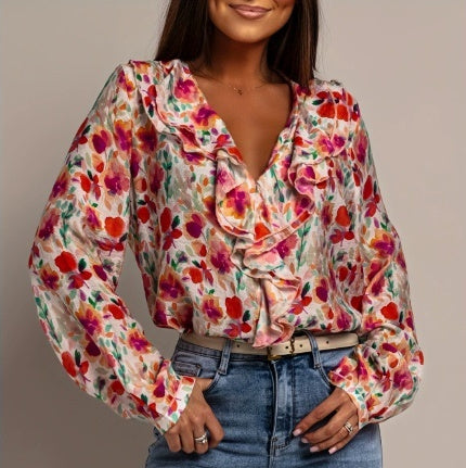 SpringSummer Western-style Fashionable Printed Blouse For Women