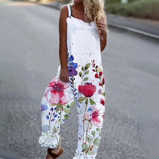 Women's Printed Sleeveless Sling Loose Casual Jumpsuit