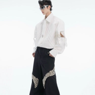 Deconstructing Lace-up Cutout Stitching Design White Shirt