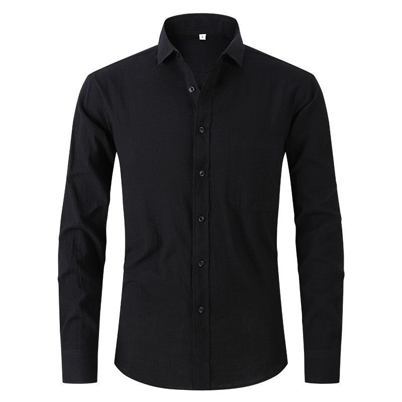 Men's Cotton And Linen  Solid Color Long Sleeved Business Slim Fitting Dress