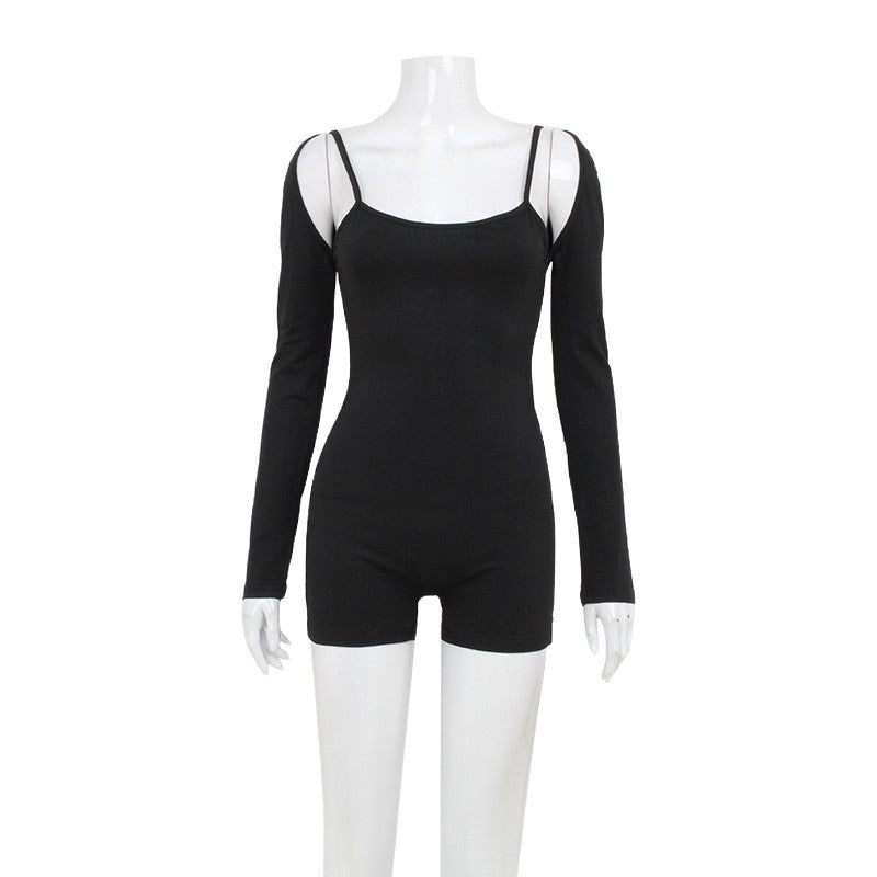 Stylish Solid-Color Slim-Fit Athleisure Jumpsuit Set