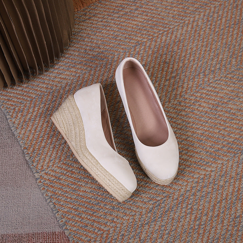 Women's Wedge Heel Thick Sole Round Toe Shallow Mouth Single Shoe