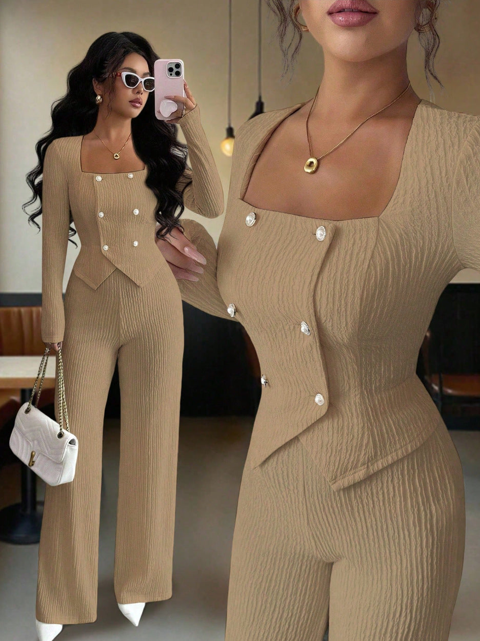 Stylish Versatile Solid-color Top And Cardigan With Matching Pants Set