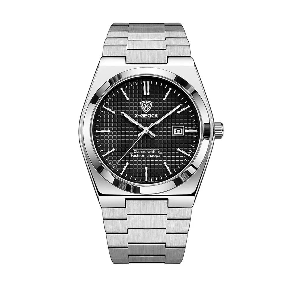 Men's Watch Quartz Simple Fashion Wrist Watch Steel Belt Waterproof Calendar Genuine Goods