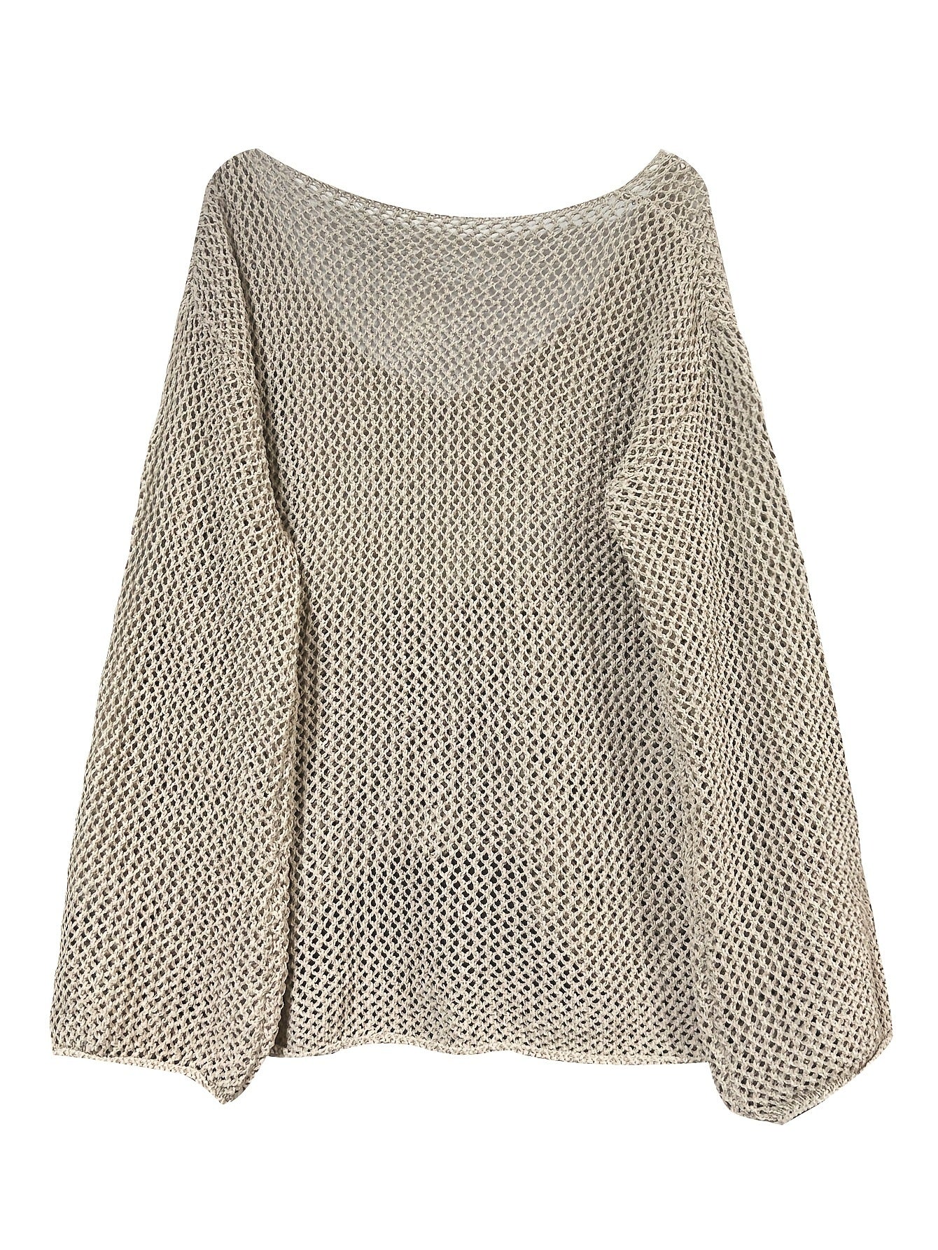 Hooded Openwork Long-sleeve Loose-fitting Versatile Knit Top
