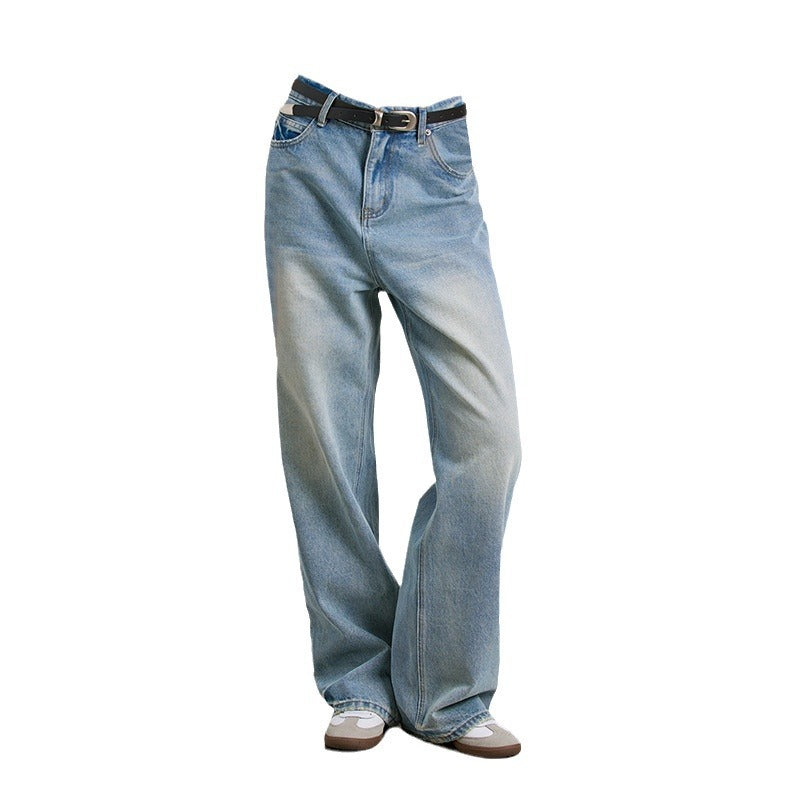 Rene bomuldsvaskede hvide distressed straight jeans