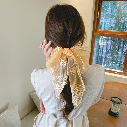 Streamer Small Scarf Embroidered Lace Tie Head Silk Scarf Hairband