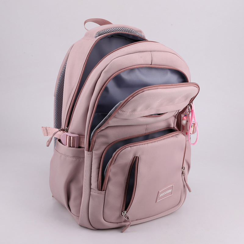 High-grade Solid Color Casual Backpack Multi-compartment