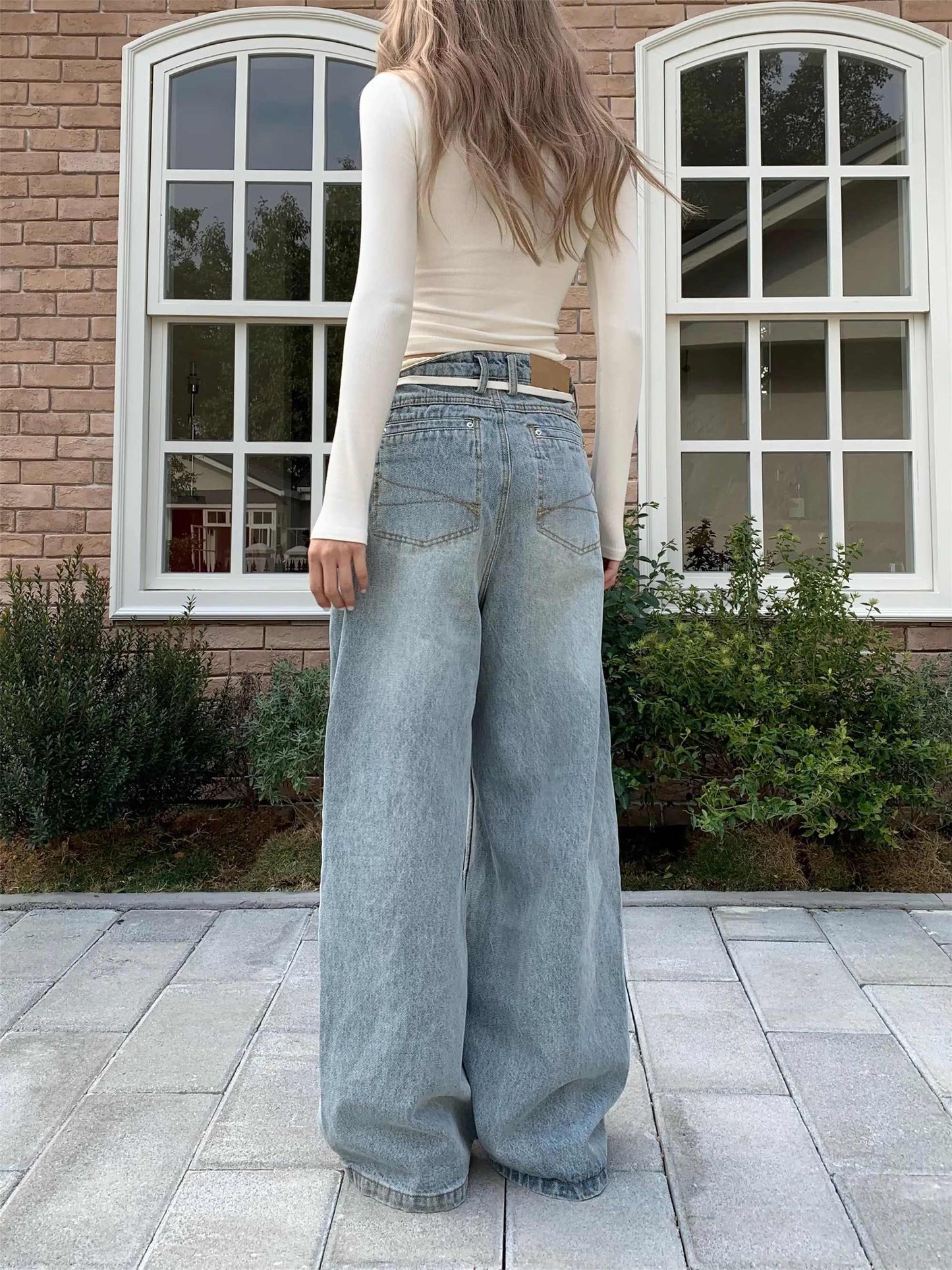 Vintage Jeans Straight White Washed Distressed Casual Pants