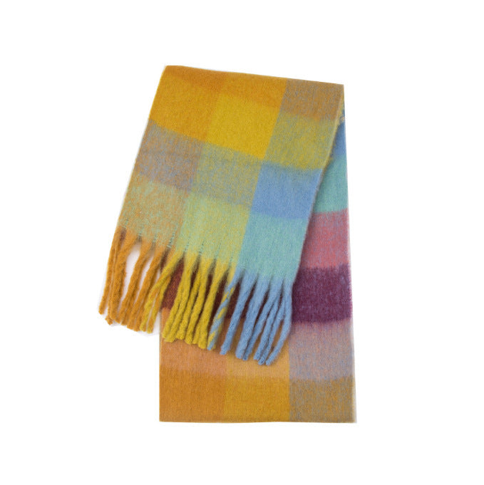 Women's Scarf Autumn And Winter New Thick Beard Color Four-grid