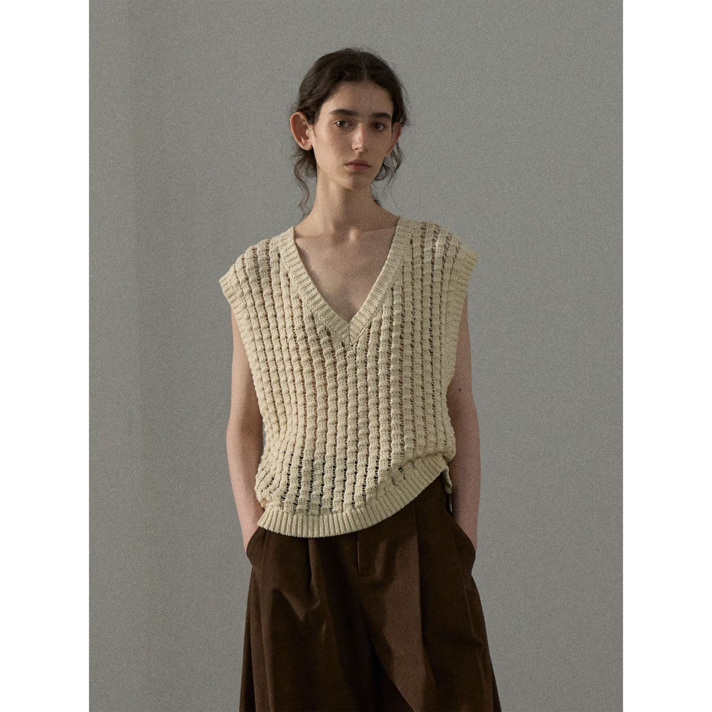 Knitted Vest Women's Three-dimensional Cotton V-neck Large Sense