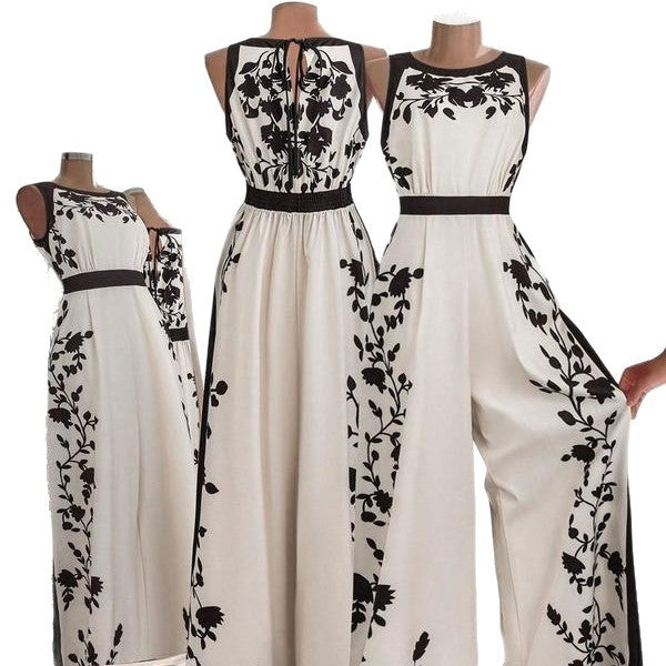 Elegant Sleeveless Womens Casual Printed Jumpsuit With Open Back