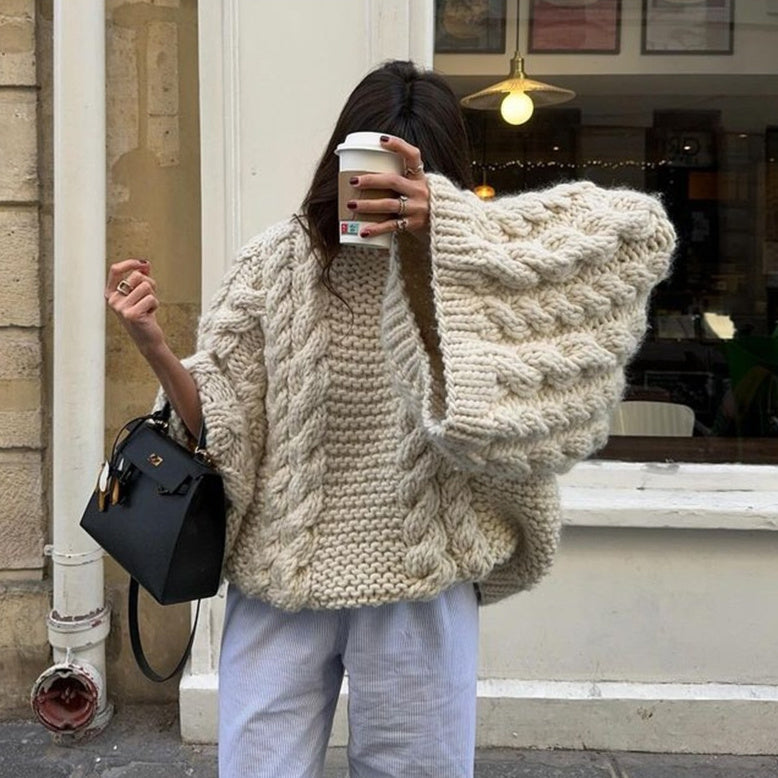 Round Neck Pullover Long Sleeve Knitted Sweater
