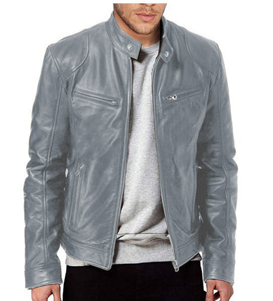 Mens Leather With A Stand-up Collar Punk-style Jacket