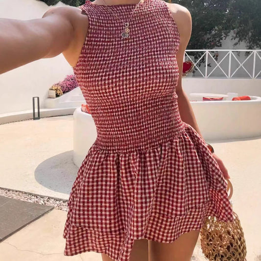Women's Plaid Irregular Skirt Mid-waist
