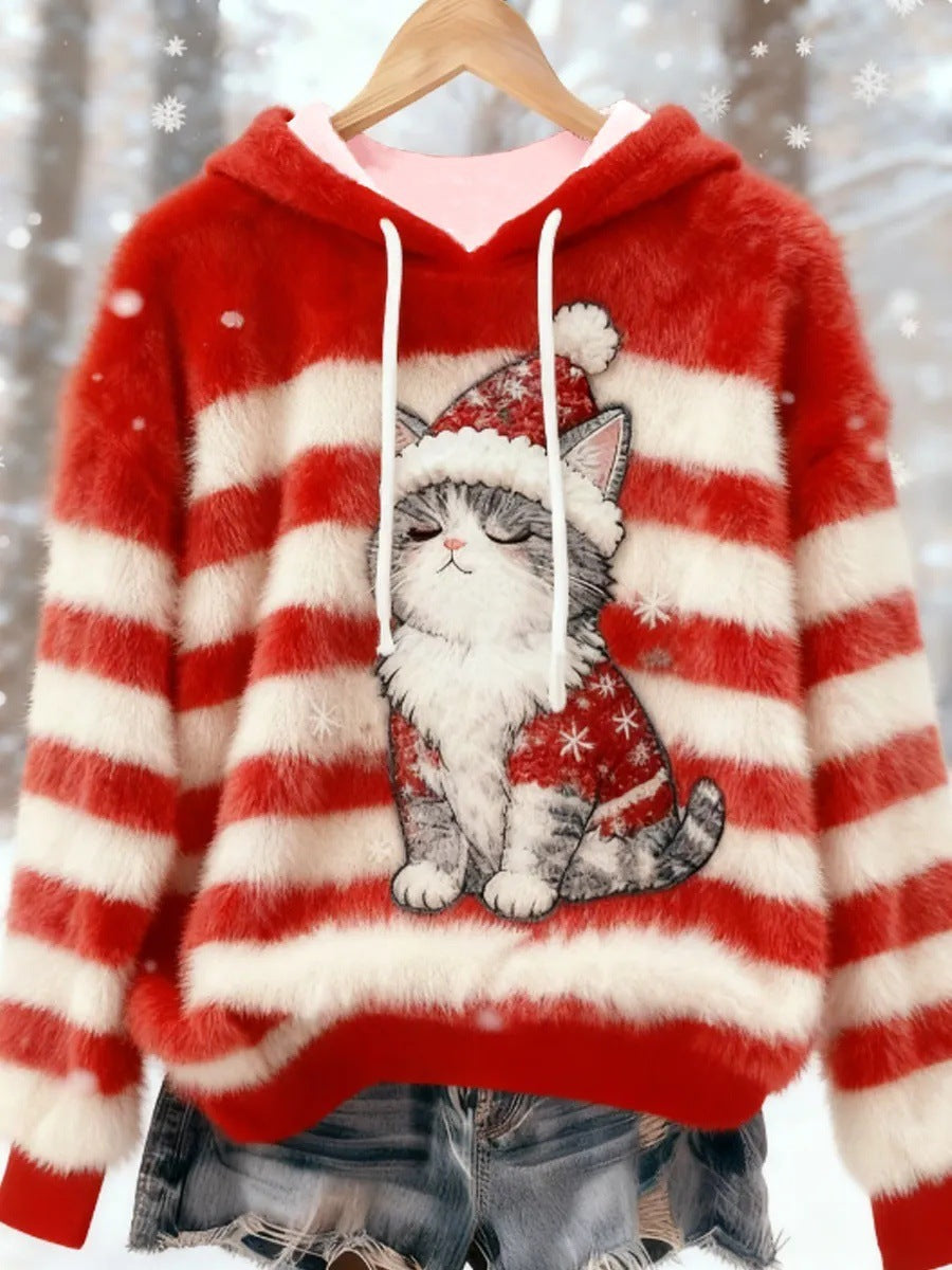 Womens Flannel Christmas Crew-Neck Long-Sleeve Top