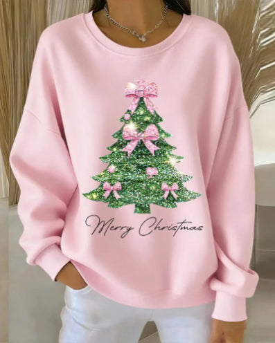 Dame Juleprintet Rundhalset Langærmet T-shirt