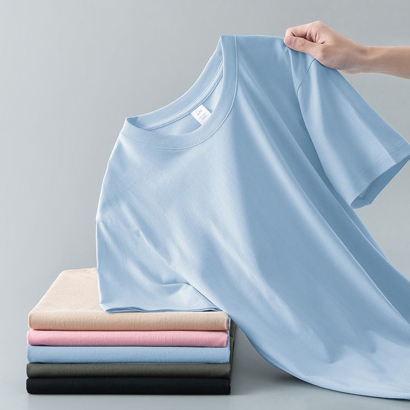 Summer Solid Color Coat Round Neck Bottoming Shirt Half-sleeve Pure Cotton T-shirt Men And Women Short Sleeve