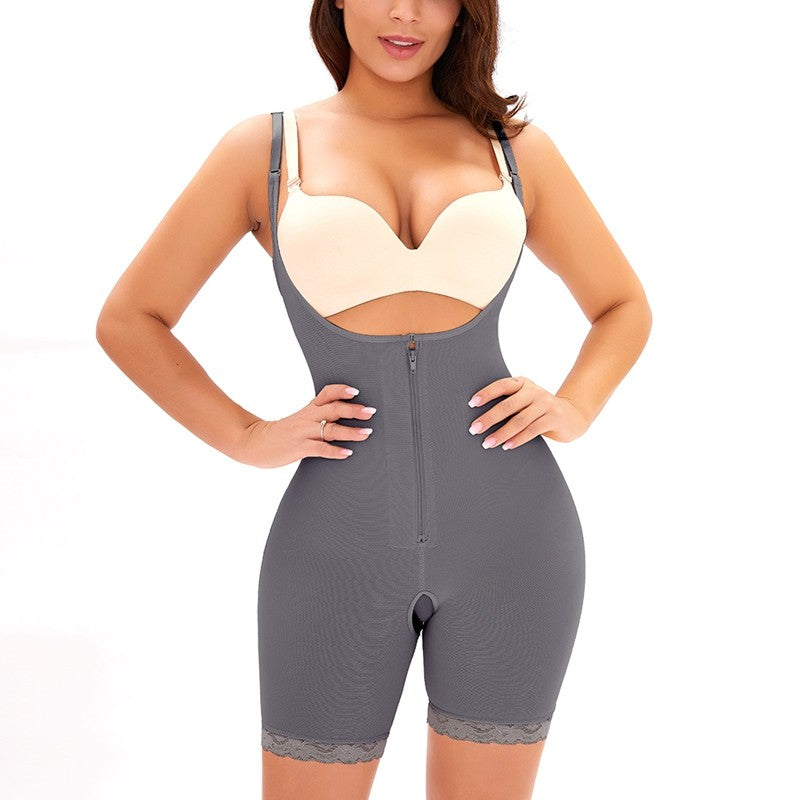 Front Zipper-breasted One-piece Tummy Tuck And Hip Body Shaping Jersey