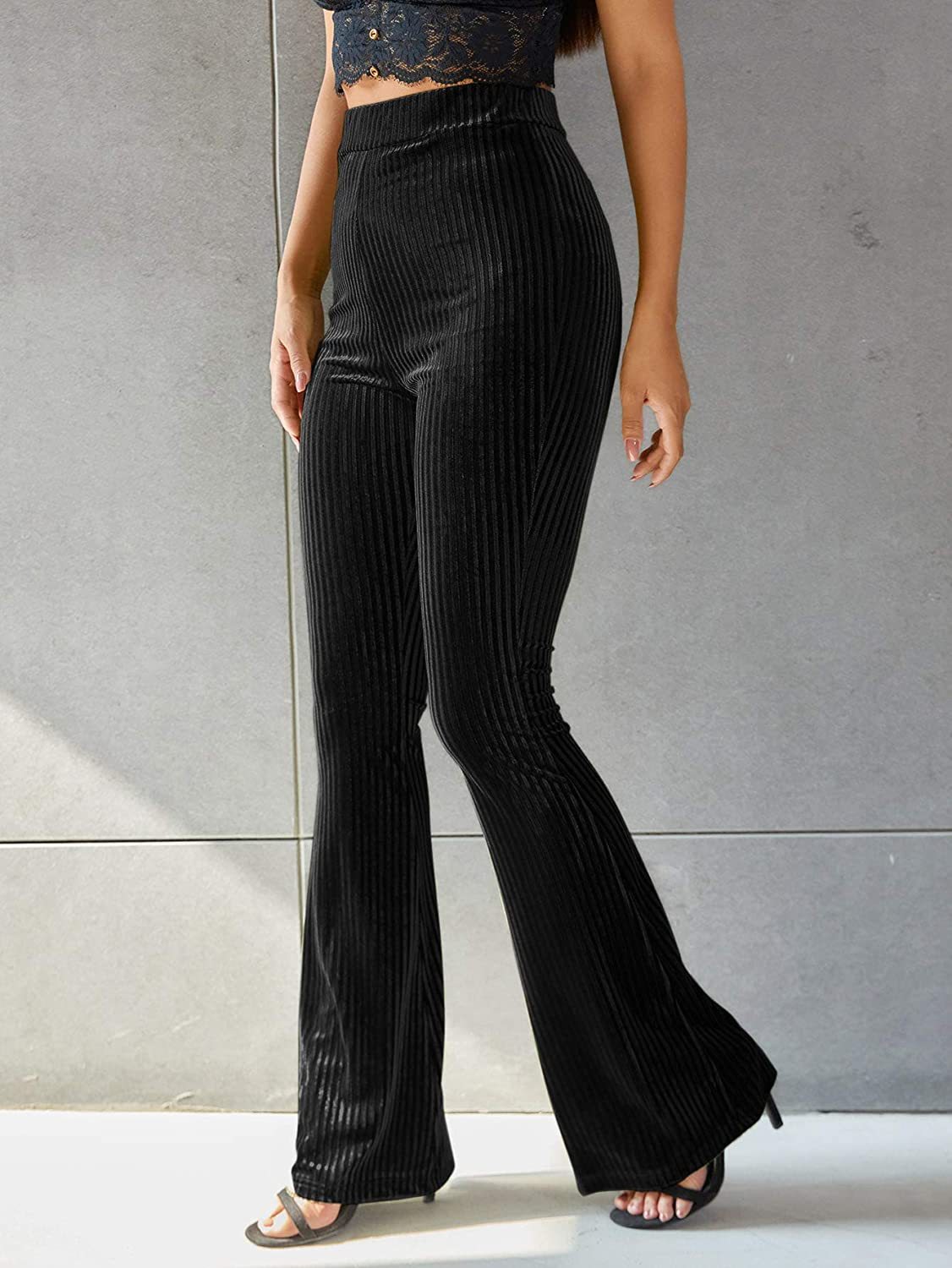 New Women's Fashion Solid Color High Waist Gold Velvet Pit Striped Flare Pants