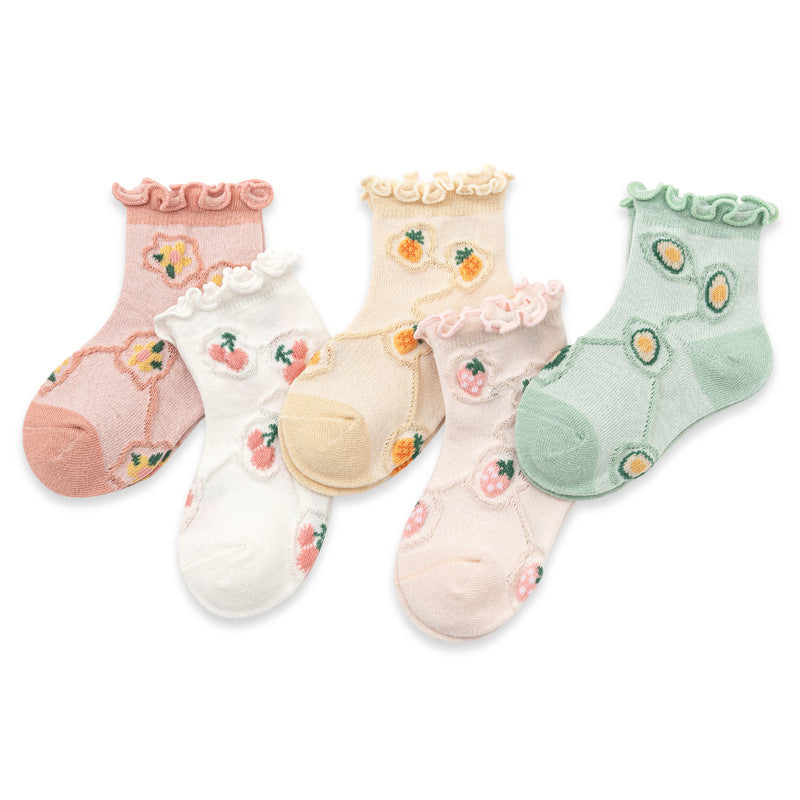 Thin Cotton Dark Pattern Children's Fruit Fungus Lace Socks
