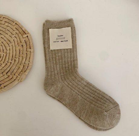 Winter Korean Style Mid Tube Pure Color Thickening Keep Warm Knit Socks