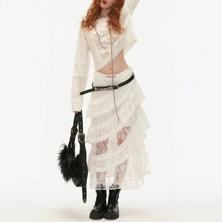 Y2K American-style Retro Lace Tiered Skirt