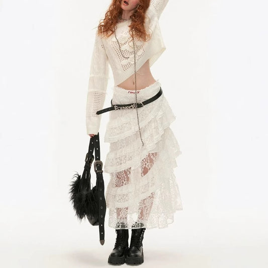 Y2K American-style Retro Lace Tiered Skirt