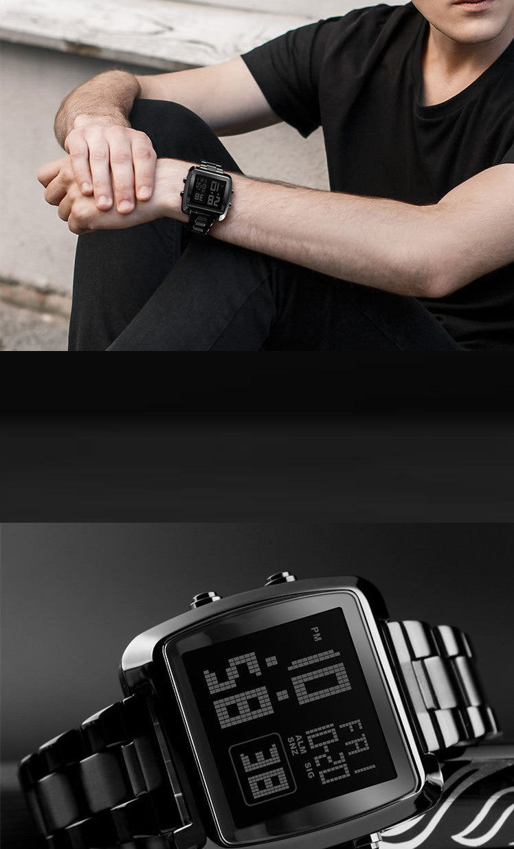 Fashion Men's Electronic Sport Watch Waterproof Stainless Steel Belt 9