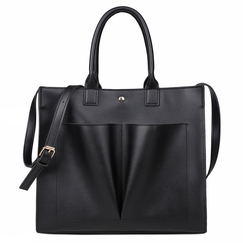 Large Capacity PU Solid Color Shoulder Women's Messenger Tote Bag