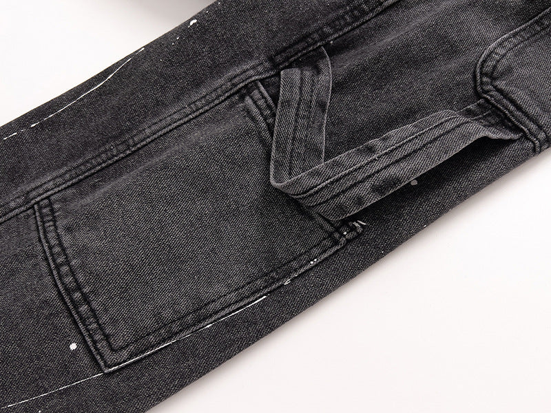 Stretch Jeans Straight Leg Artificial Ink Splash