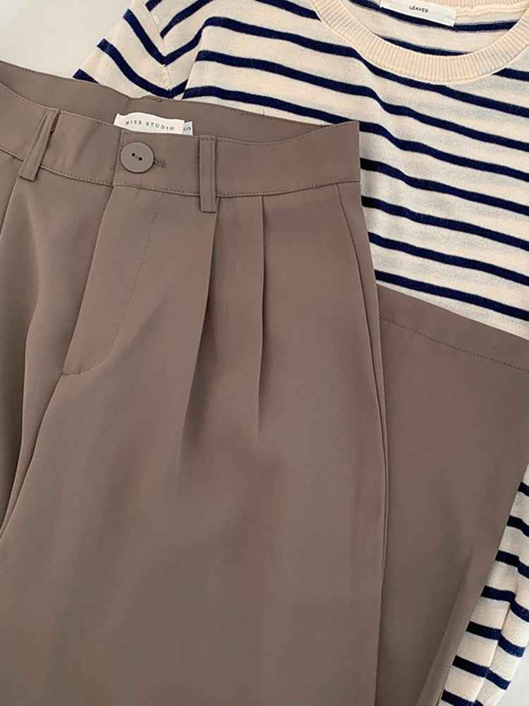 New Loose Straight Wide-leg High Waist Drooping Casual Mopping Texture Pants