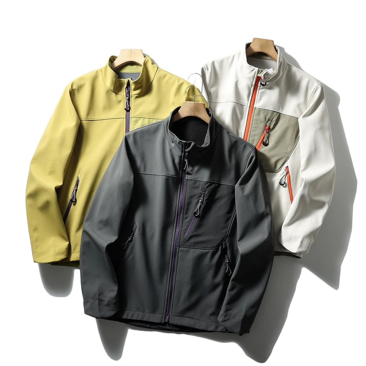 Spring New Retro Patchwork Contrast Color Stand-up Collar Coat 6407