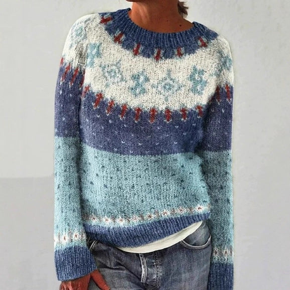 Round Neck Multicolor Loose Fashion Sweater Women