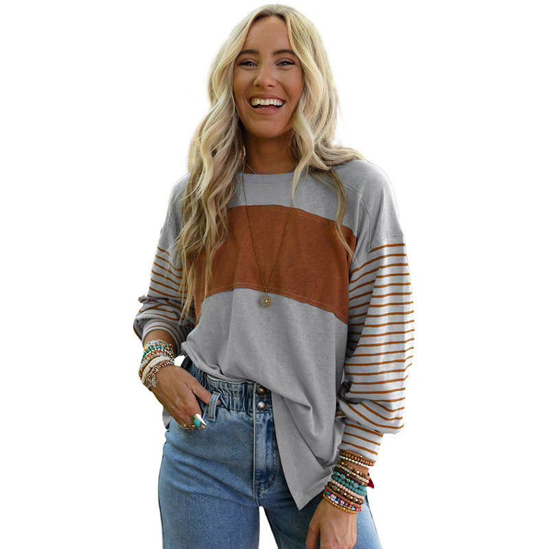 Women's Hoodie Casual Striped Color Matching Long-sleeved Top