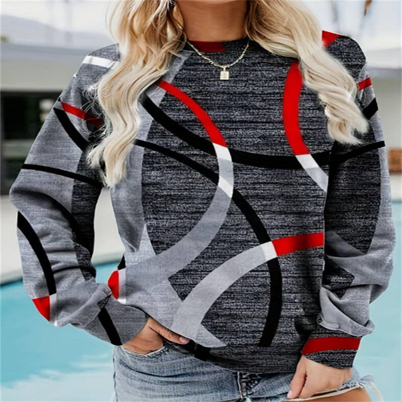 Rundhalset langærmet afslappet sweatshirt løs plus-size med print