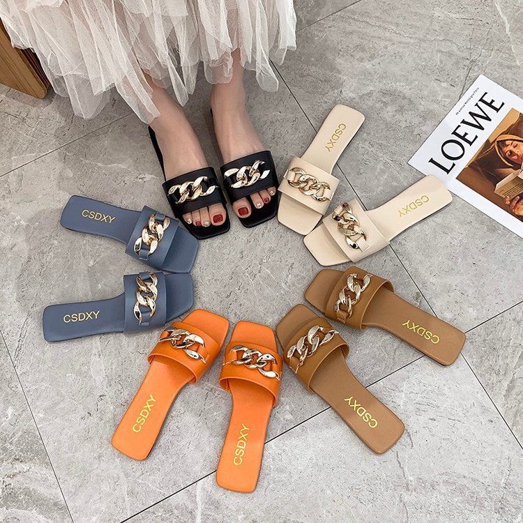Flat Bottom Sandals And Slippers Women Wear Fashionable Metal Buckle