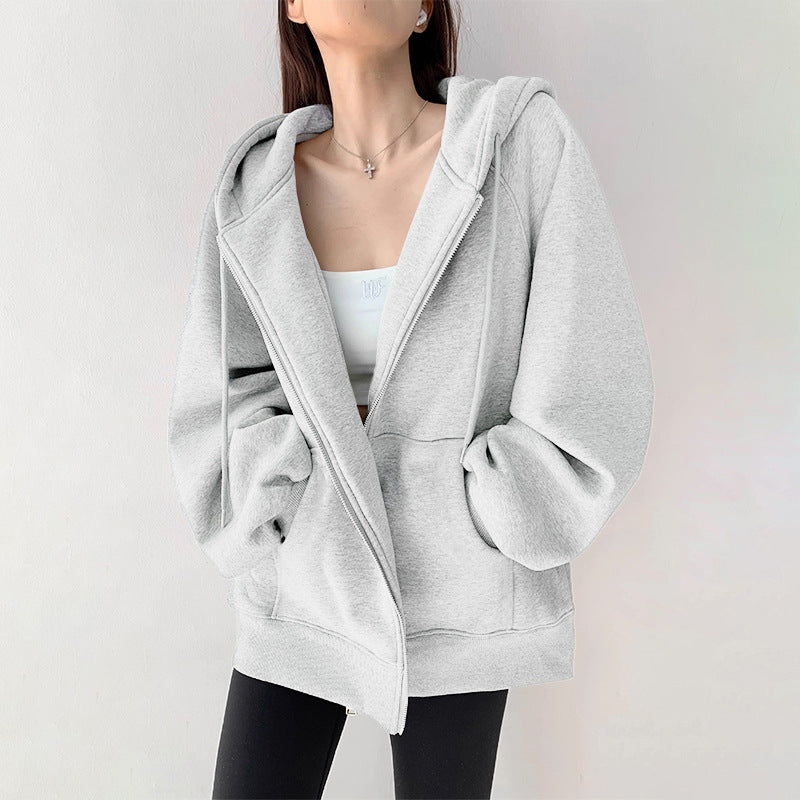 Hættestrikjakke til kvinder, løs, afslappet pullover-frakke