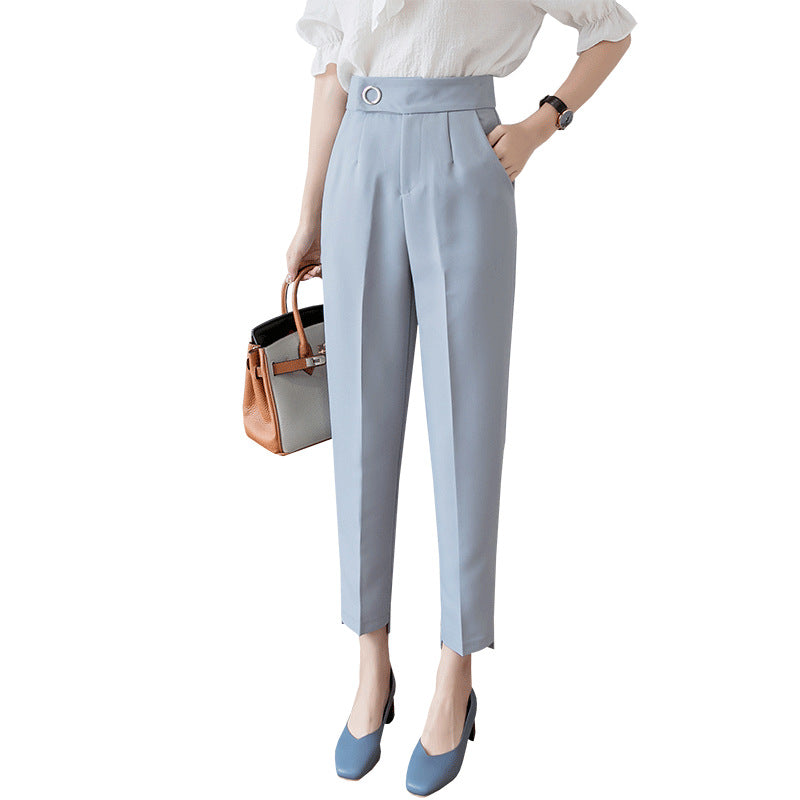 High Waist Cropped Chiffon Loose Straight Tube Trousers
