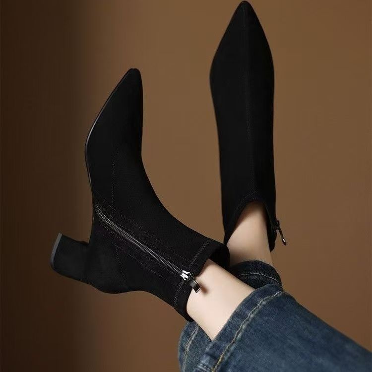 Suede Ankle Boots With Mid Heel