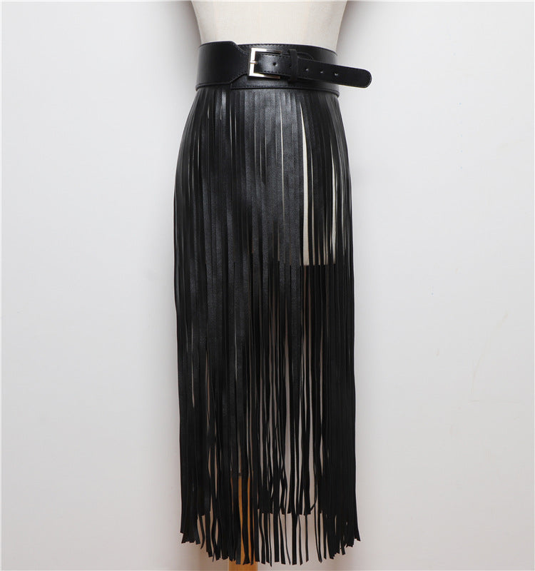 All-match Wide Belt Black Leather Belt