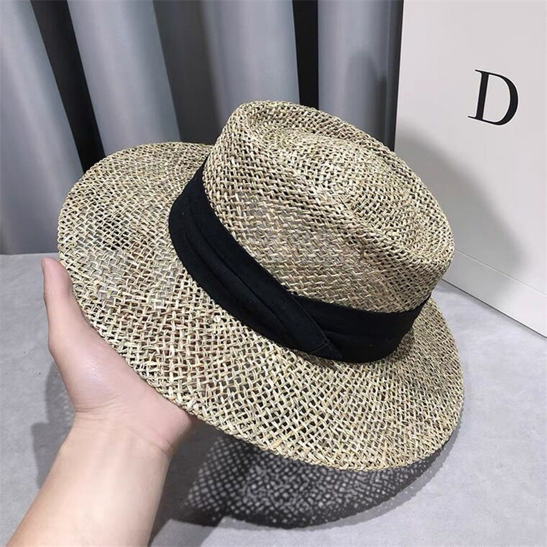 Women's Salty Grass British Retro Flat Top Straw Hat