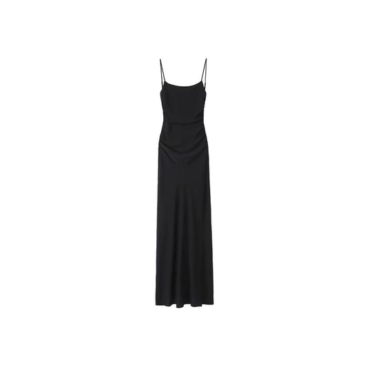 Elegant Round-neck Solid-color Dress With Ruffled Hem And Side Slit