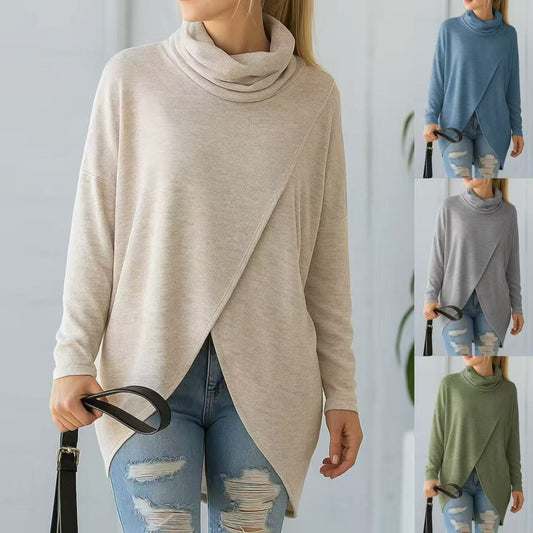 Casual, Relaxed-fit, Fashionable Long-sleeve Solid-color Turtleneck Knit Top