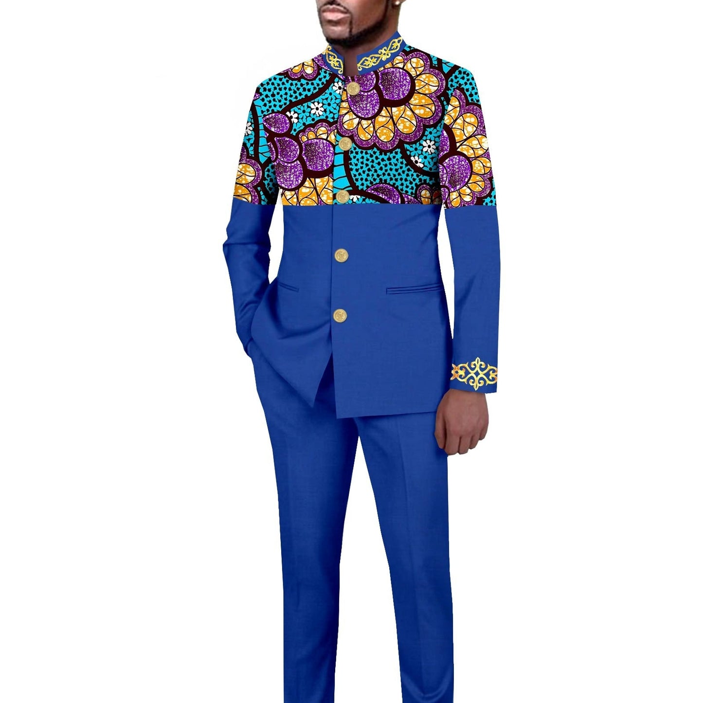 Men's Simplicity Printed Slim Fit Blazer Trousers Suit